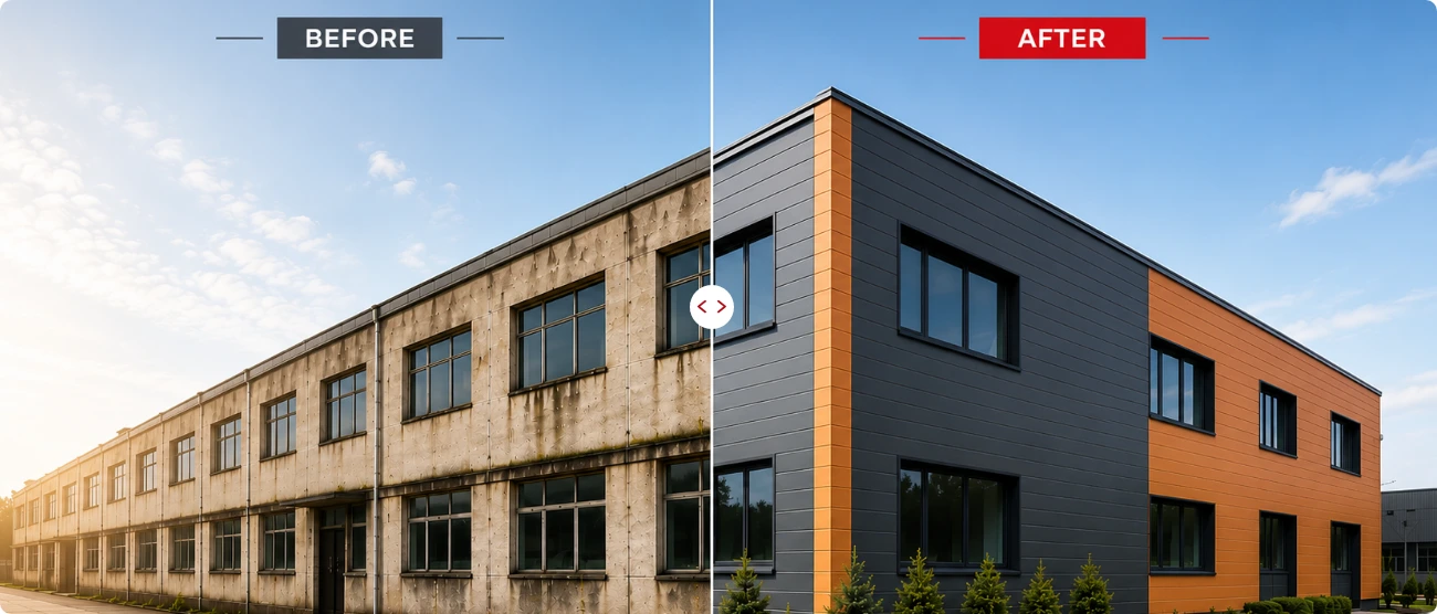 Before and after: renovated building facade
