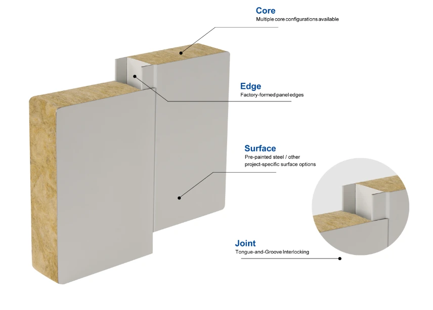 Machine-made panel structure, tongue-and-groove edge and joint detail